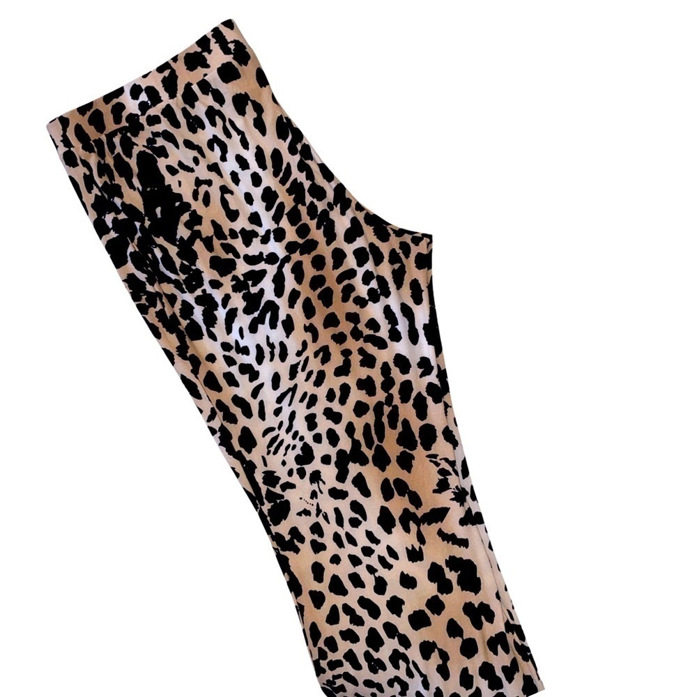 Animal Print Wide Flare Pants Tan Black 1X - Picture 6 of 9